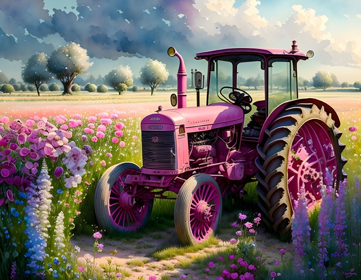 Green Tractor Paint By Numbers - PBN Canvas