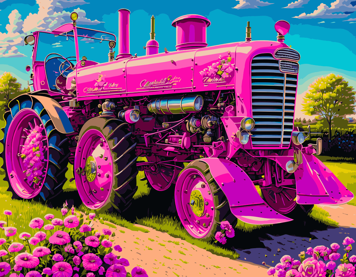 Collection de tracteurs roses ArtVibe™ (EXCLUSIF) - Wagon de fleurs  sauvages (16x20/40x50cm)
