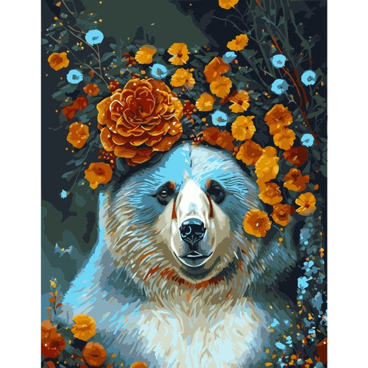 ArtVibe™ DIY Painting By Numbers - Bear in flowers (16x20" / 40x50cm) - ArtVibe Paint by Numbers