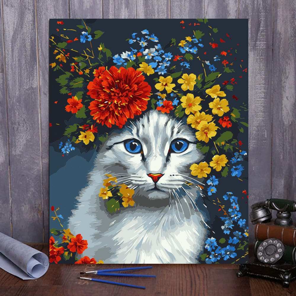 Paint by Numbers Kit for Adults Framed Canvas 40x50cm Artistic Cat 2 
