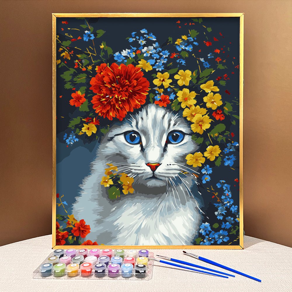 ArtVibe™ DIY Painting By Numbers - Cat in flowers (16x20" / 40x50cm) - ArtVibe Paint by Numbers