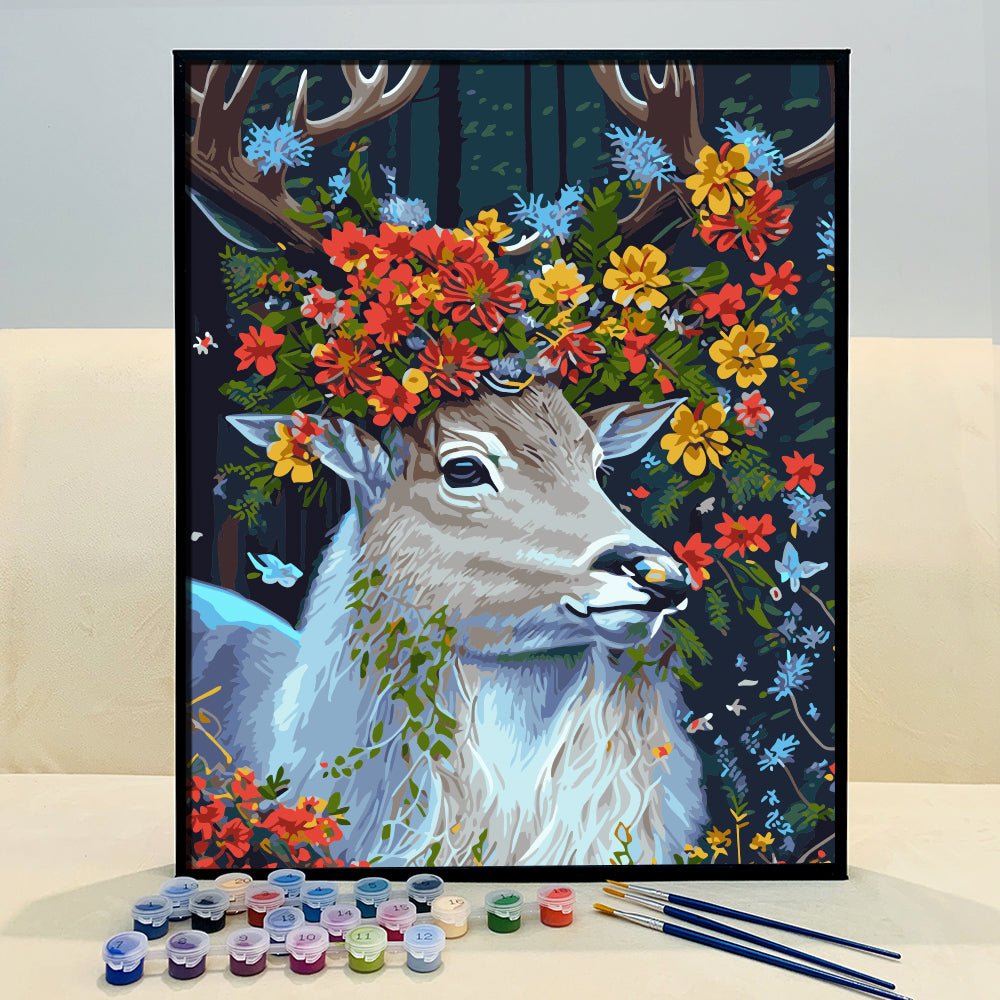 ArtVibe™ DIY Painting By Numbers - Deer in flowers (16x20" / 40x50cm) - ArtVibe Paint by Numbers
