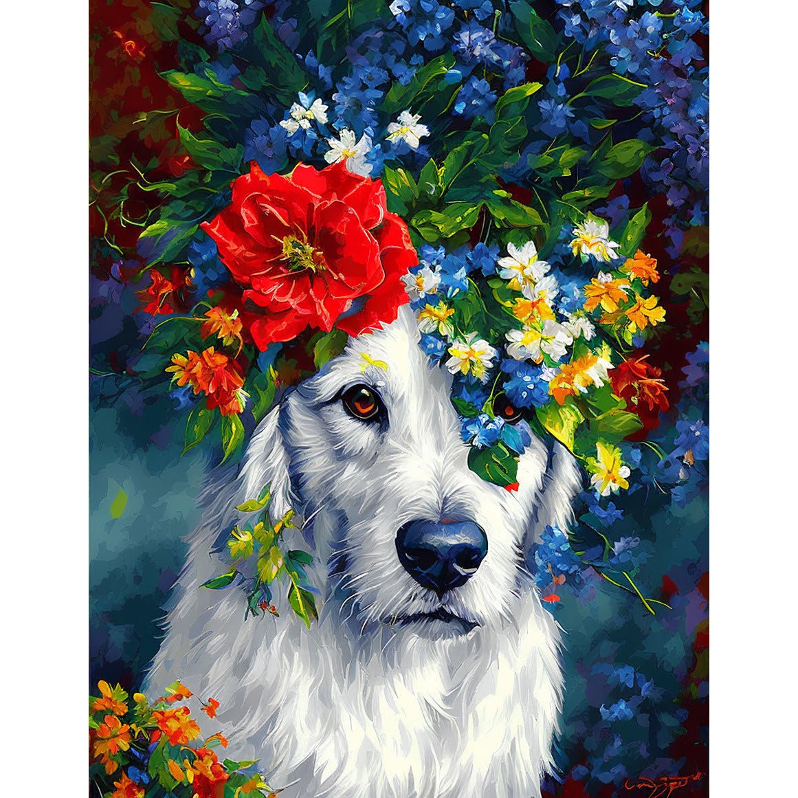 ArtVibe™ DIY Painting By Numbers - Dog in flowers (16x20" / 40x50cm) - ArtVibe Paint by Numbers