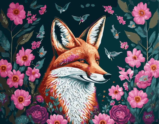 ArtVibe™ DIY Painting By Numbers - Fox in flowers (16x20" / 40x50cm) - ArtVibe Paint by Numbers
