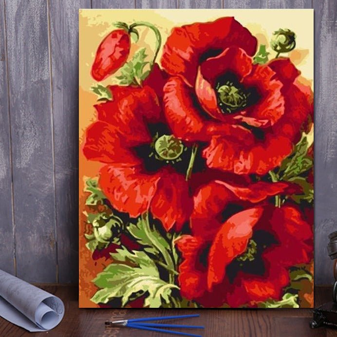 ArtVibe™ DIY Painting By Numbers - Red Flower (16"x20" / 40x50cm) - ArtVibe Paint by Numbers