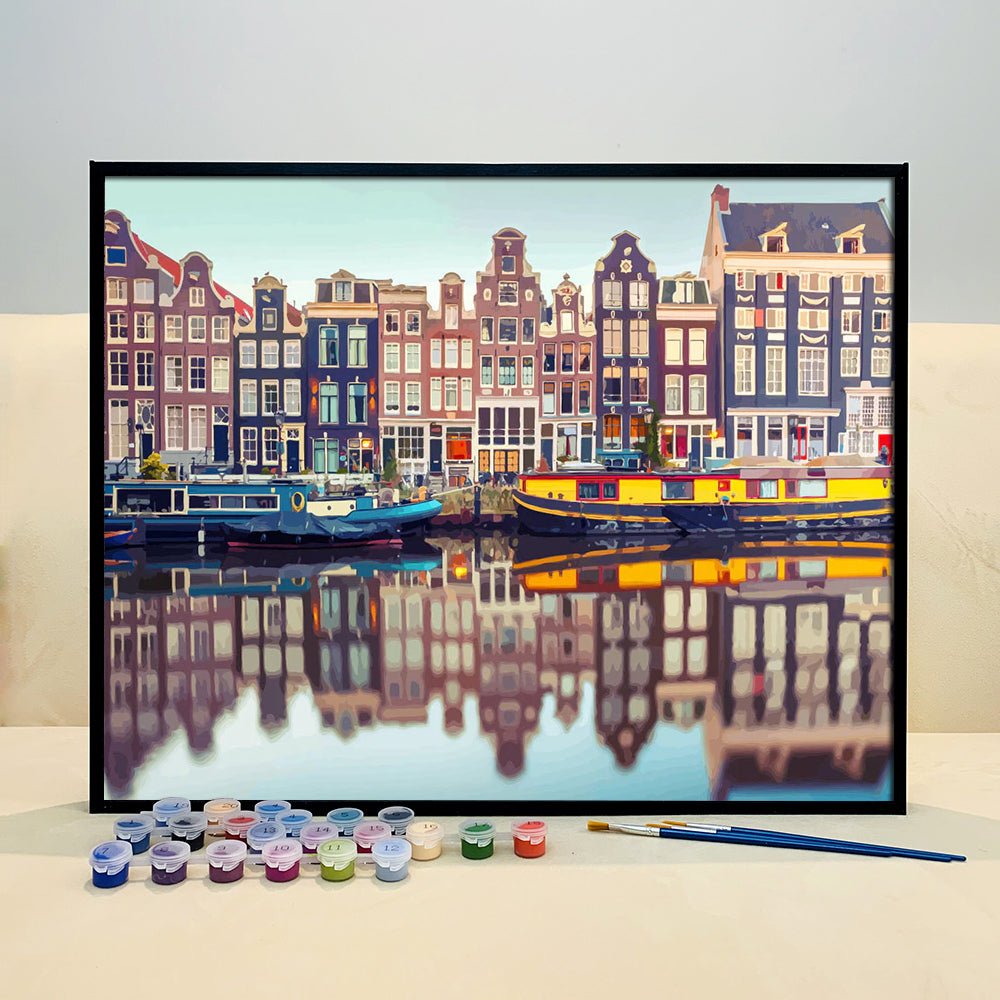 Adult Paint by Numbers with Frame, Amsterdam Canals