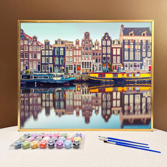 ArtVibe™ DIY Painting By Numbers - Vibrant Riverfront Buildings (16"x20" / 40x50cm) - ArtVibe Paint by Numbers