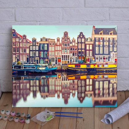 ArtVibe™ DIY Painting By Numbers - Vibrant Riverfront Buildings (16"x20" / 40x50cm) - ArtVibe Paint by Numbers