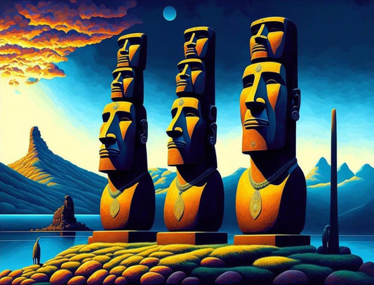ArtVibe™ Easter Island Fantasy Collection (EXCLUSIVE) - Moai Majesty (16"x20"/40x50cm) - ArtVibe Paint by Numbers