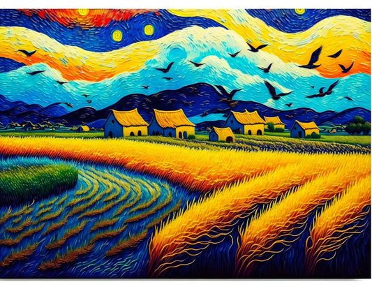 ArtVibe™ One-of-1 Series (EXCLUSIVE) - Van Gogh-Inspired Paint-by-Numbers Kit -Gleaming Fields (16x20"/40x50cm) with Bonus Free Canvas Print - ArtVibe Paint by Numbers