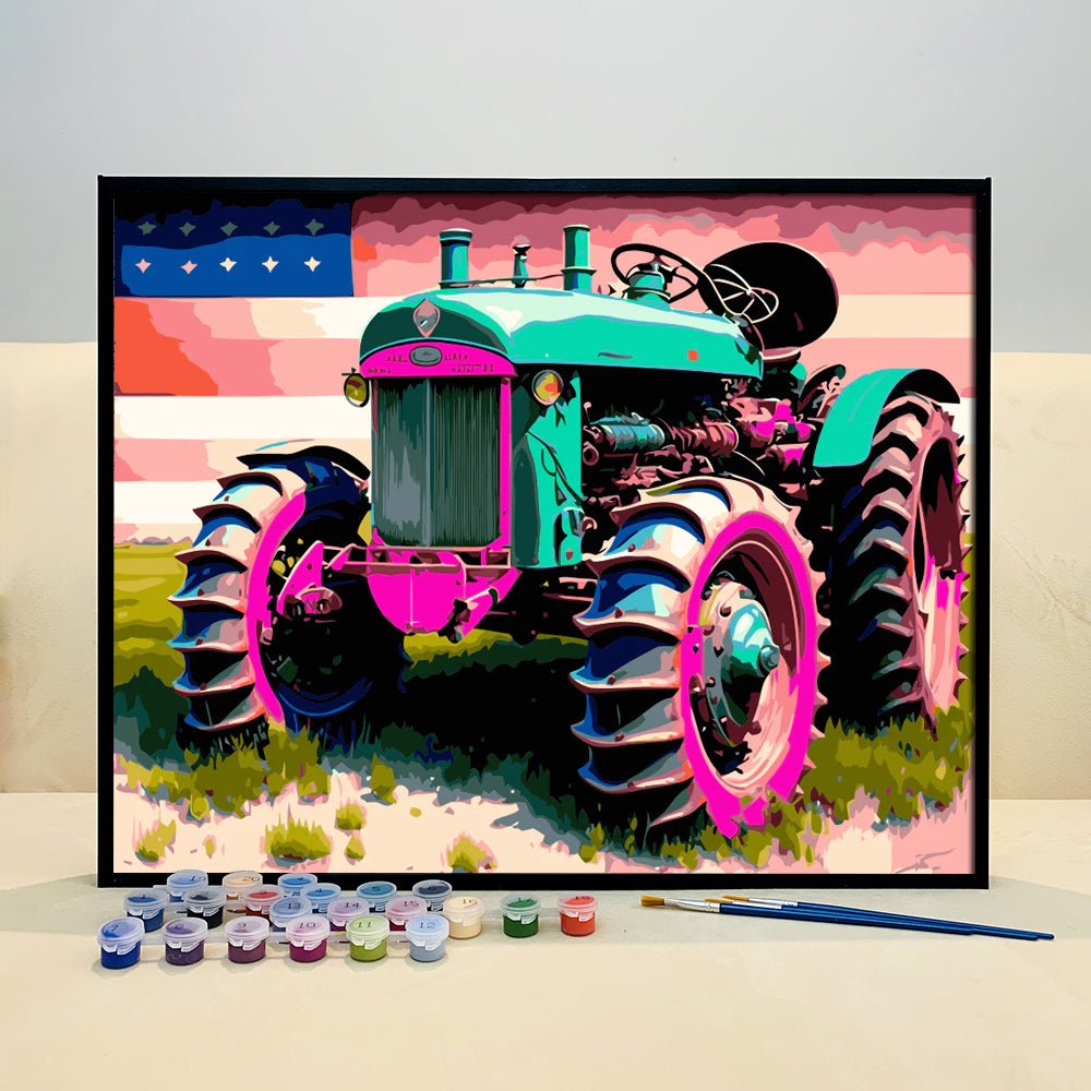 ArtVibe™ Pink Tractors Collection (EXCLUSIVE) - American Flag (16"x20"/40x50cm) - ArtVibe Paint by Numbers
