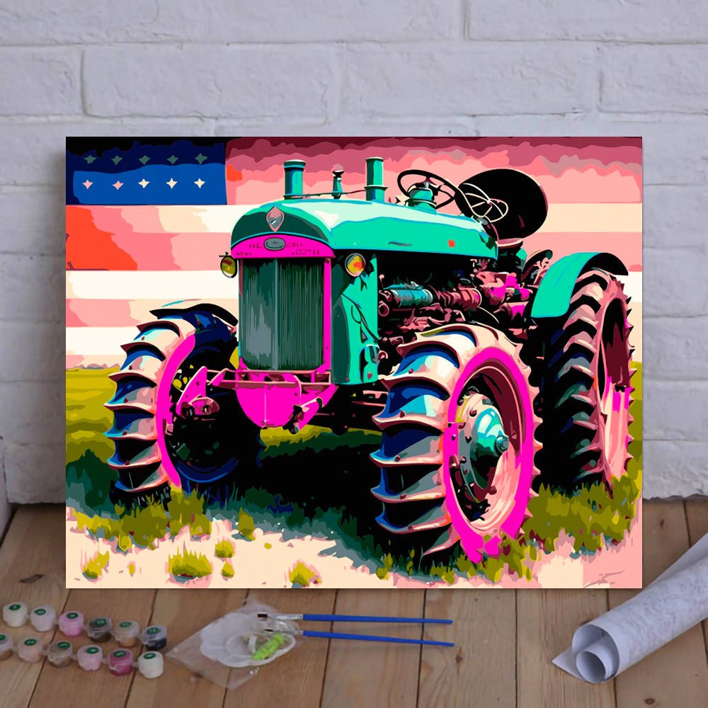 ArtVibe™ Pink Tractors Collection (EXCLUSIVE) - American Flag (16"x20"/40x50cm) - ArtVibe Paint by Numbers