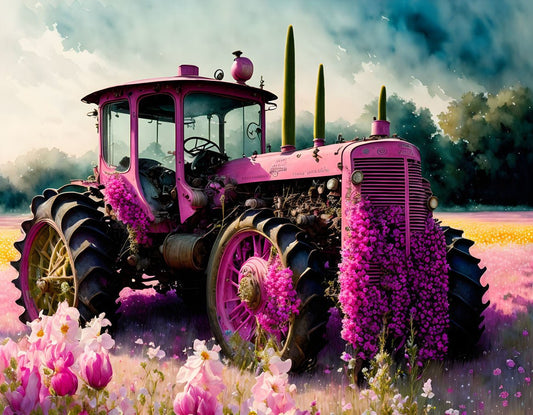 ArtVibe™ Pink Tractors Collection (EXCLUSIVE) - Blossom Brute (16"x20"/40x50cm) - ArtVibe Paint by Numbers