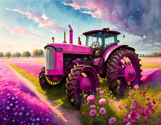 ArtVibe™ Pink Tractors Collection (EXCLUSIVE) - Blossom Buggy (16"x20"/40x50cm) - ArtVibe Paint by Numbers