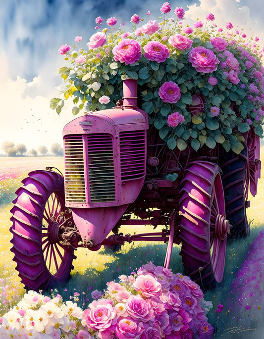 ArtVibe™ Pink Tractors Collection (EXCLUSIVE) - Floral Cruiser (16"x20"/40x50cm) - ArtVibe Paint by Numbers