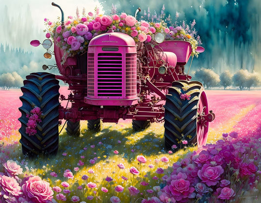 ArtVibe™ Pink Tractors Collection (EXCLUSIVE) - Floral Fortunes (16"x20"/40x50cm) - ArtVibe Paint by Numbers