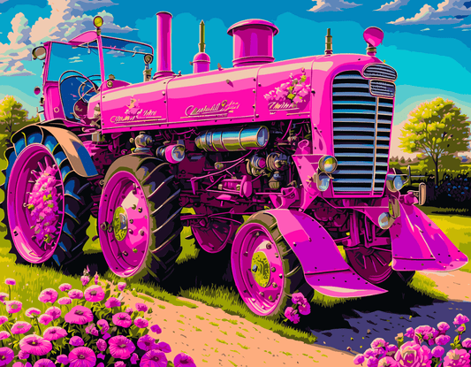 ArtVibe™ Pink Tractors Collection (EXCLUSIVE) - Pink Stretch Tractor(16"x20"/40x50cm) - ArtVibe Paint by Numbers