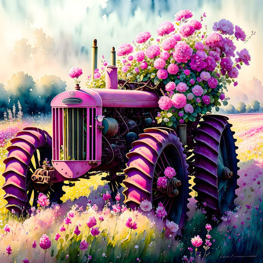 ArtVibe™ Pink Tractors Collection (EXCLUSIVE) - Raw Romance (16"x16"/40x40cm) - ArtVibe Paint by Numbers