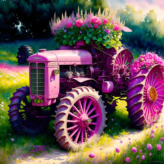 ArtVibe™ Pink Tractors Collection (EXCLUSIVE) - Rustic Rides (16"x16"/40x40cm) - ArtVibe Paint by Numbers