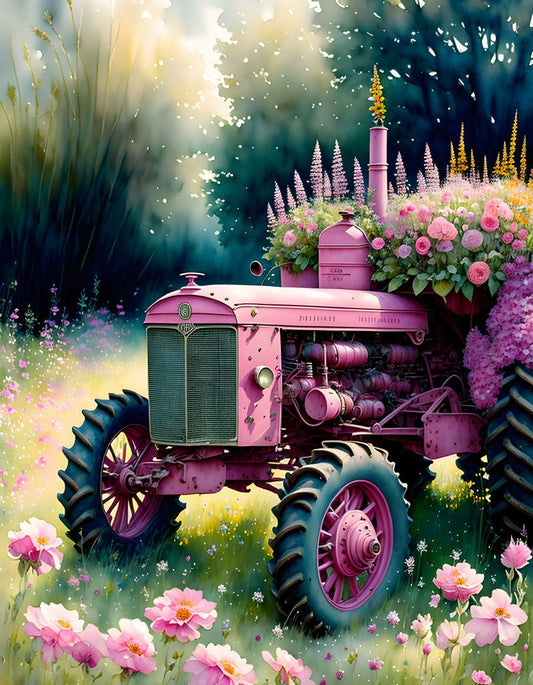 ArtVibe™ Pink Tractors Collection (EXCLUSIVE) - Vintage Vista (16"x20"/40x50cm) - ArtVibe Paint by Numbers