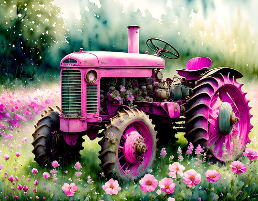 ArtVibe™ Pink Tractors Collection (EXCLUSIVE) - Wildflower Wheels (16"x20"/40x50cm) - ArtVibe Paint by Numbers