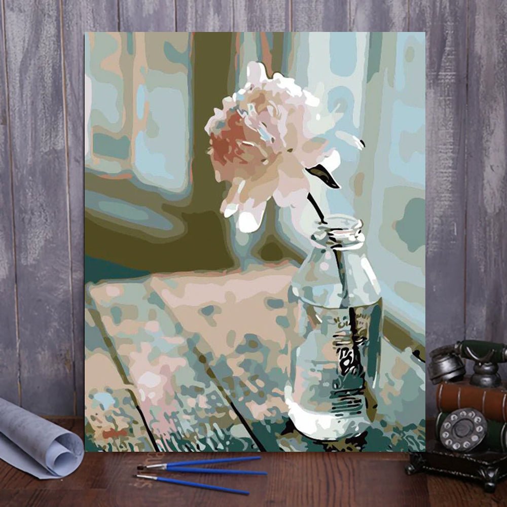 Bring a Touch of Delicate Beauty to Your Home with ArtVibe™ DIY Painting By Numbers - Flower In A Bottle (16"x20" / 40x50cm), a Relaxing and Intricate Art Experience - ArtVibe Paint by Numbers