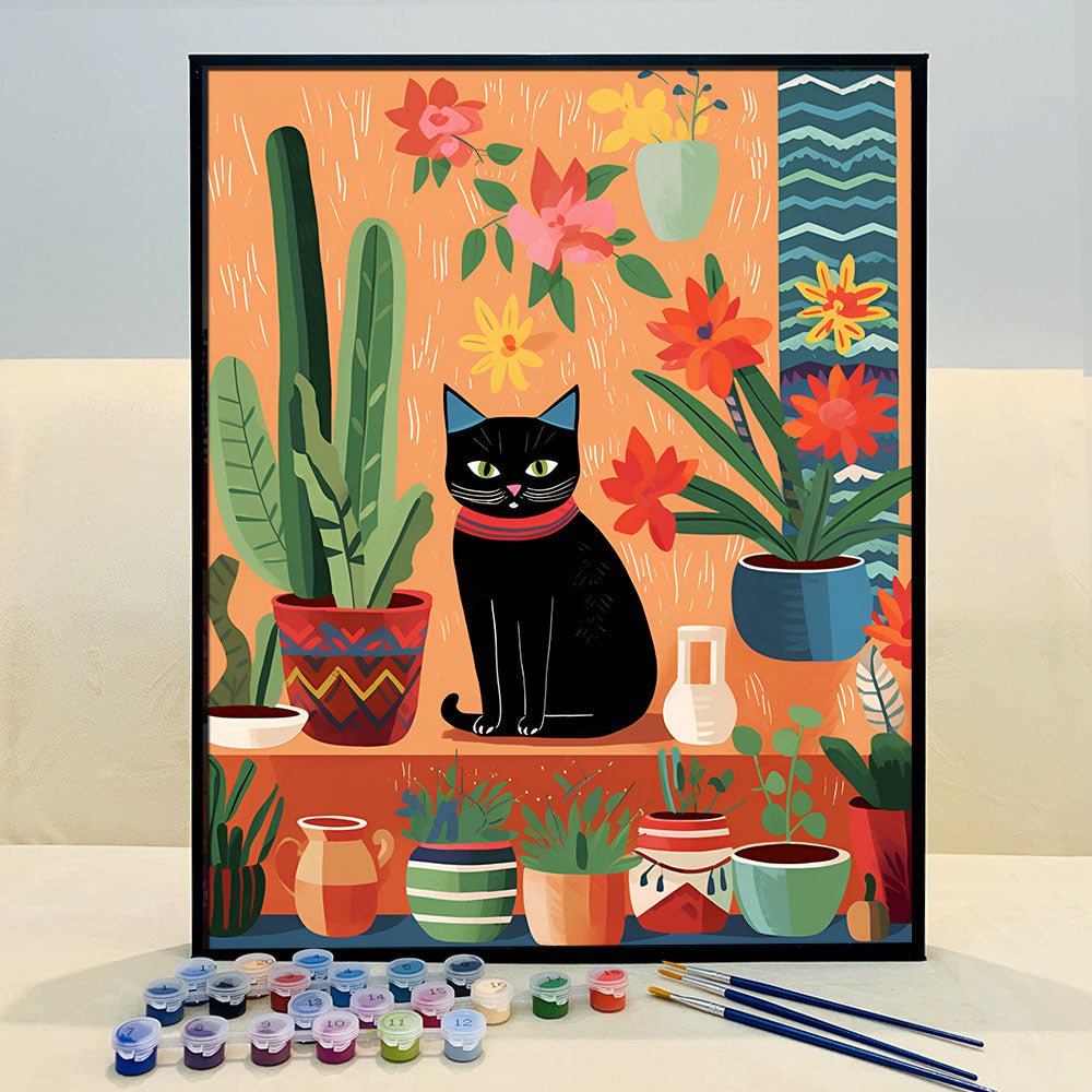 'Cat's Oasis' Paint by Numbers Kit - Dive into Artistic Serenity, A Must-Have for Cat Lovers and Painting Passionates! - ArtVibe Paint by Numbers