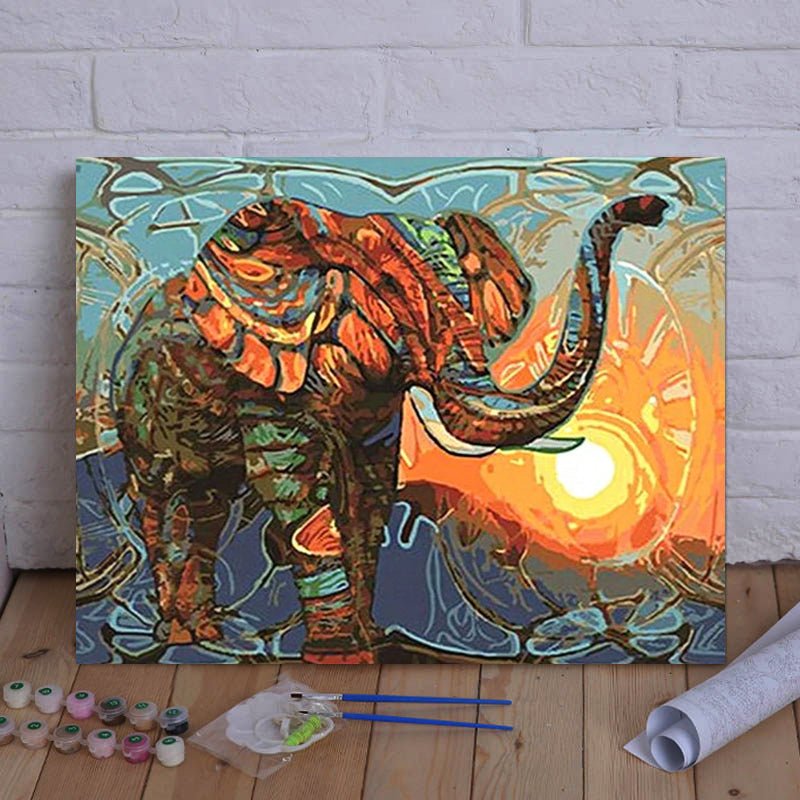 Discover the Tranquility of the Jungle with ArtVibe™ DIY Painting By Numbers - Herdbound (16"x20" / 40x50cm) Featuring a Majestic Elephant - ArtVibe Paint by Numbers