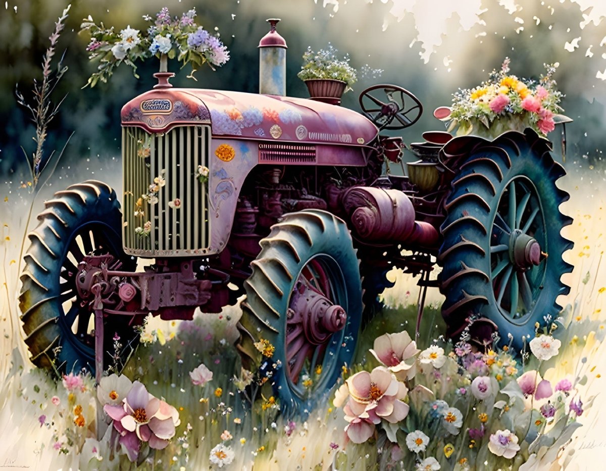 Nostalgic Serenity: Rekindle Fond Memories and Find Inner Peace with ArtVibe™ DIY Painting By Numbers (EXCLUSIVE) - Pink Tractor (16"x20"/40x50cm) - ArtVibe Paint by Numbers