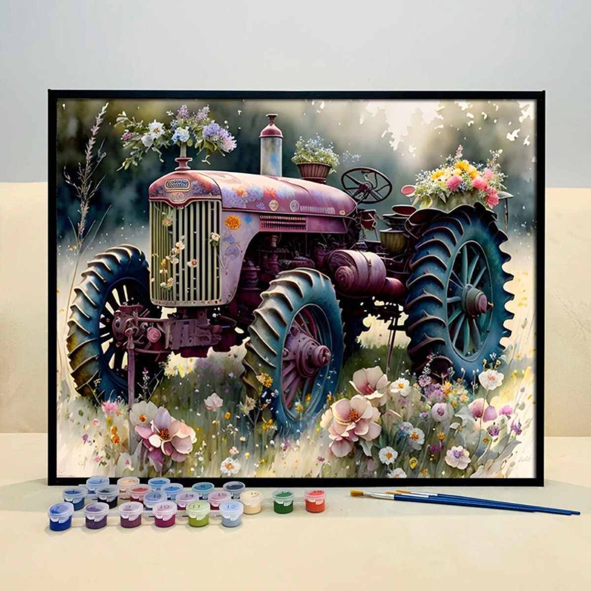 Nostalgic Serenity: Rekindle Fond Memories and Find Inner Peace with ArtVibe™ DIY Painting By Numbers (EXCLUSIVE) - Pink Tractor (16"x20"/40x50cm) - ArtVibe Paint by Numbers